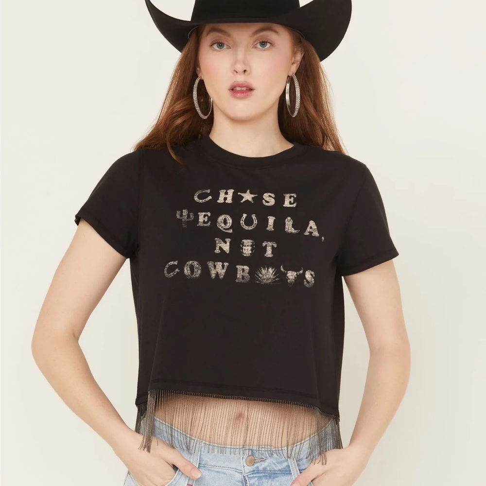Idyllwind Black Graphic Fringe Crop Top